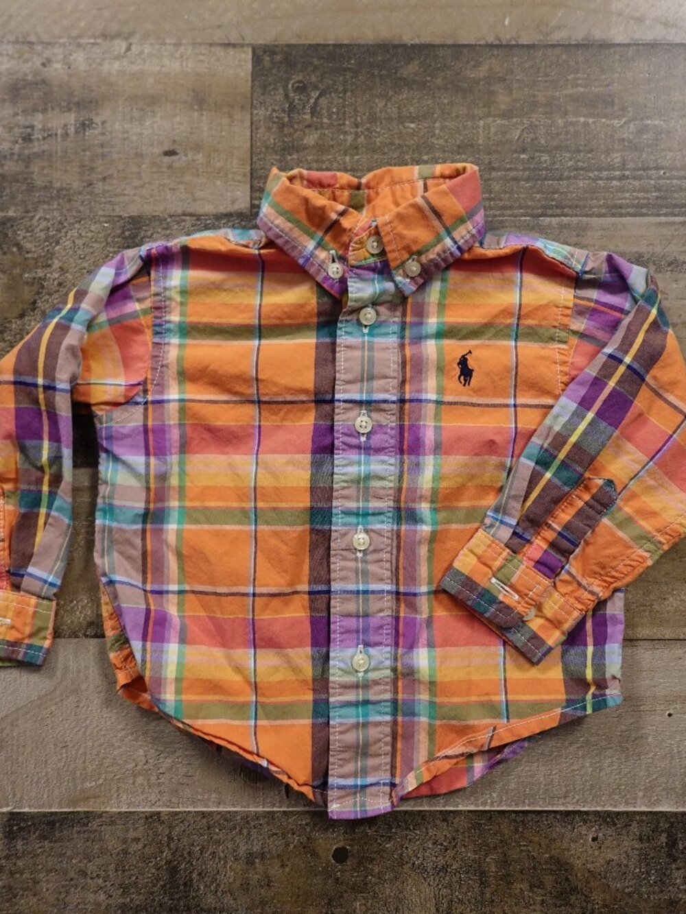 Polo Ralph Lauren Plaid Button Down Shirt‎ Boys 12M Orange Preppy